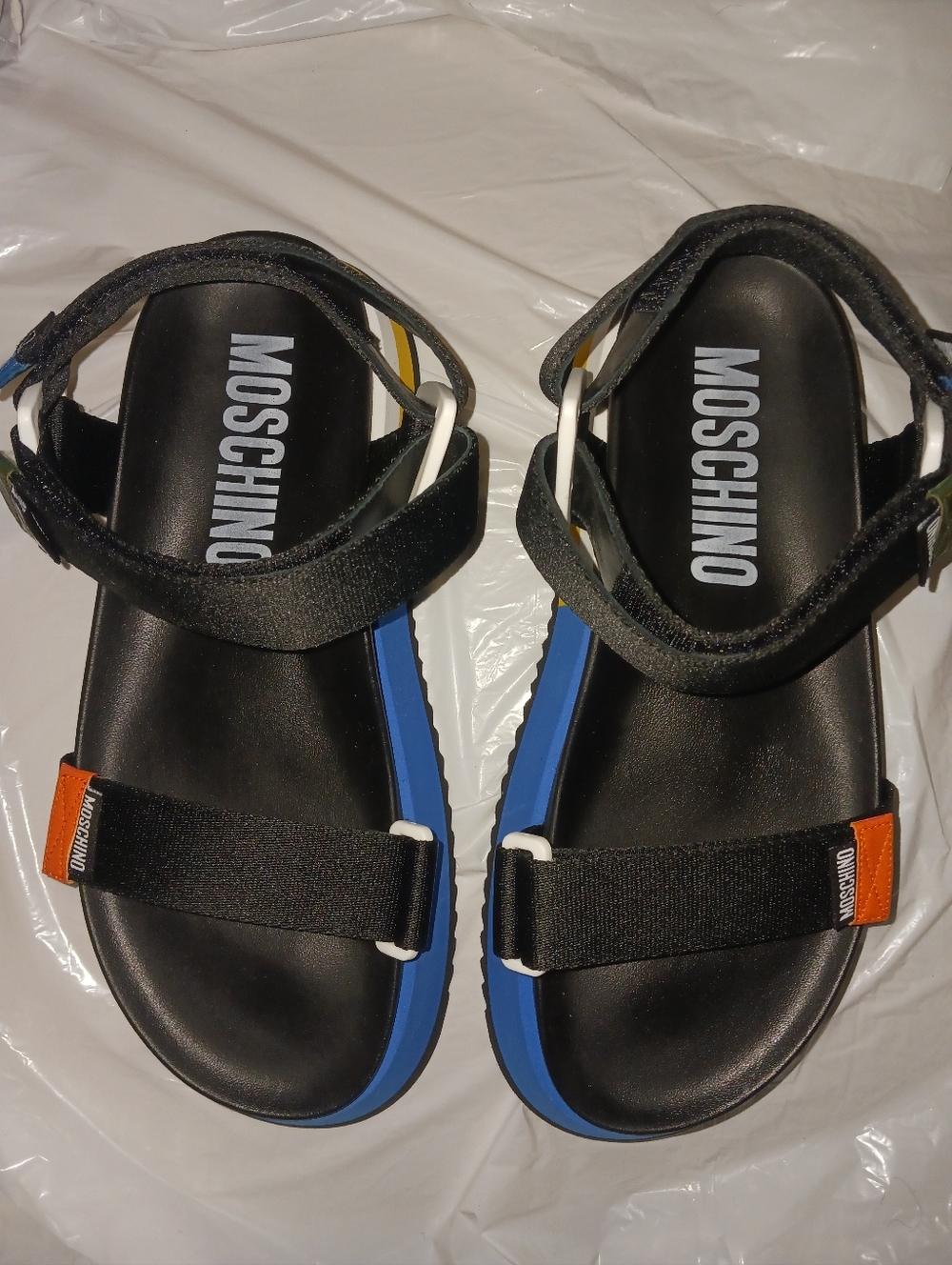 Moschino Women Black Sandals with Blue Trim